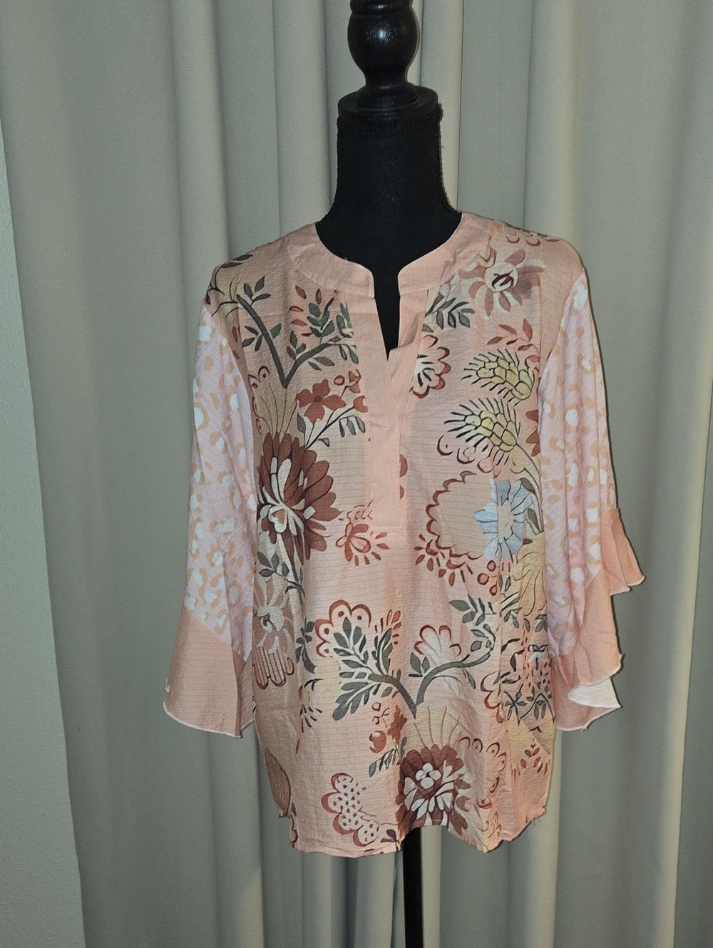 Floral Print Peasant Blouse in Blush Pink